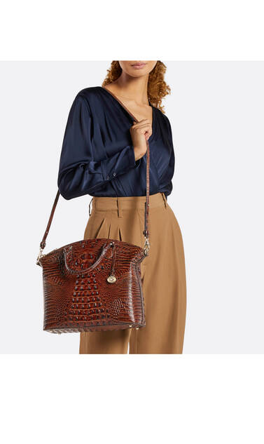 Large Duxbury Satchel Biscuit Nakoma on figure for scale