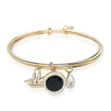 Double Crystal Charm Bangle Black Fairhaven Front