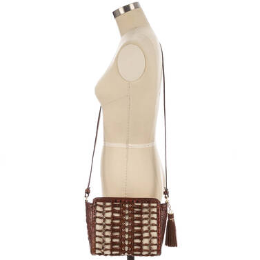 Carrie Crossbody Pecan Paseo on figure for scale