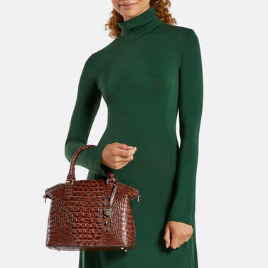 Duxbury Satchel Mulberry Potion Melbourne on figure for scale
