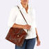 Large Duxbury Satchel Toasted Melbourne on figure for scale