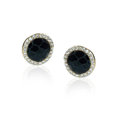 Round Crystal Earrings Black Fairhaven Front