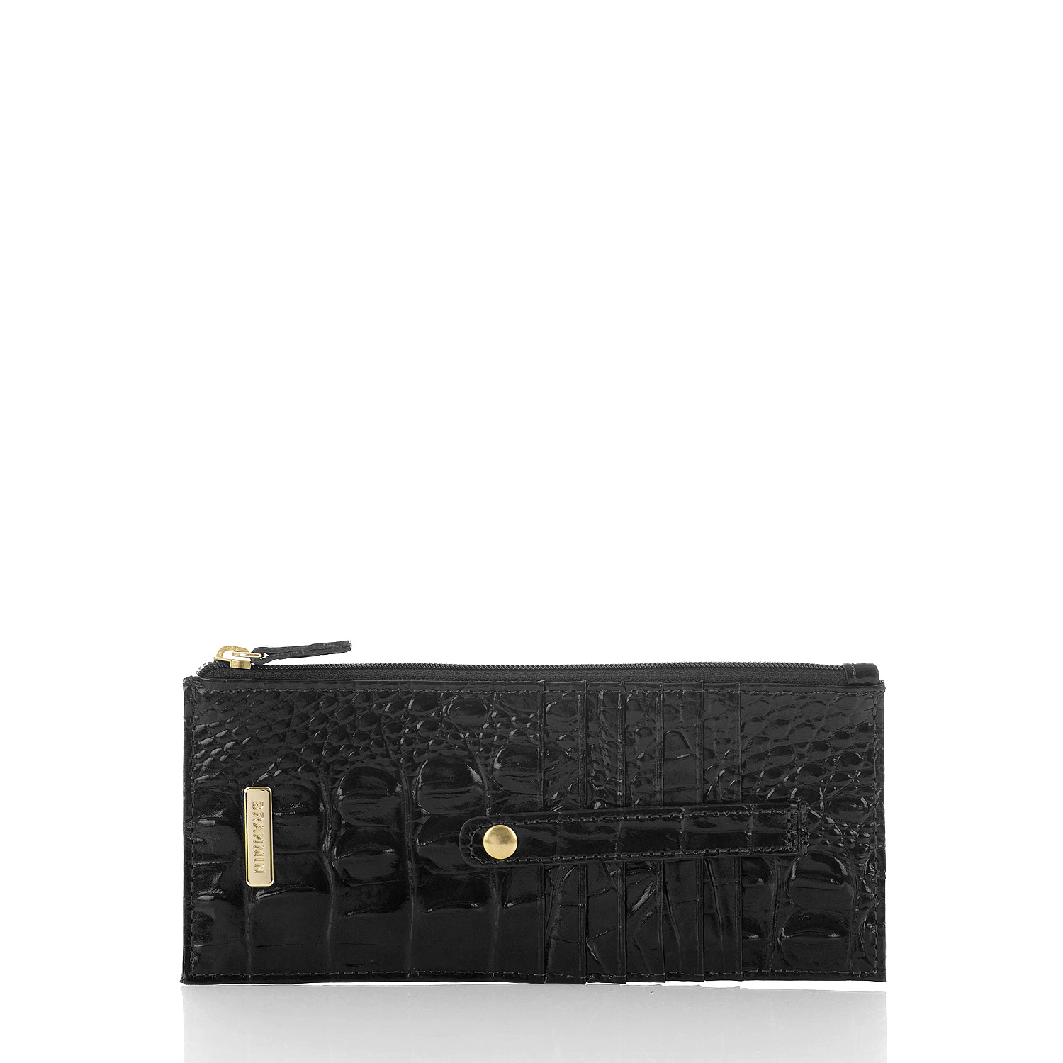 Genuine Crocodile Wallet with secure buttons  Black