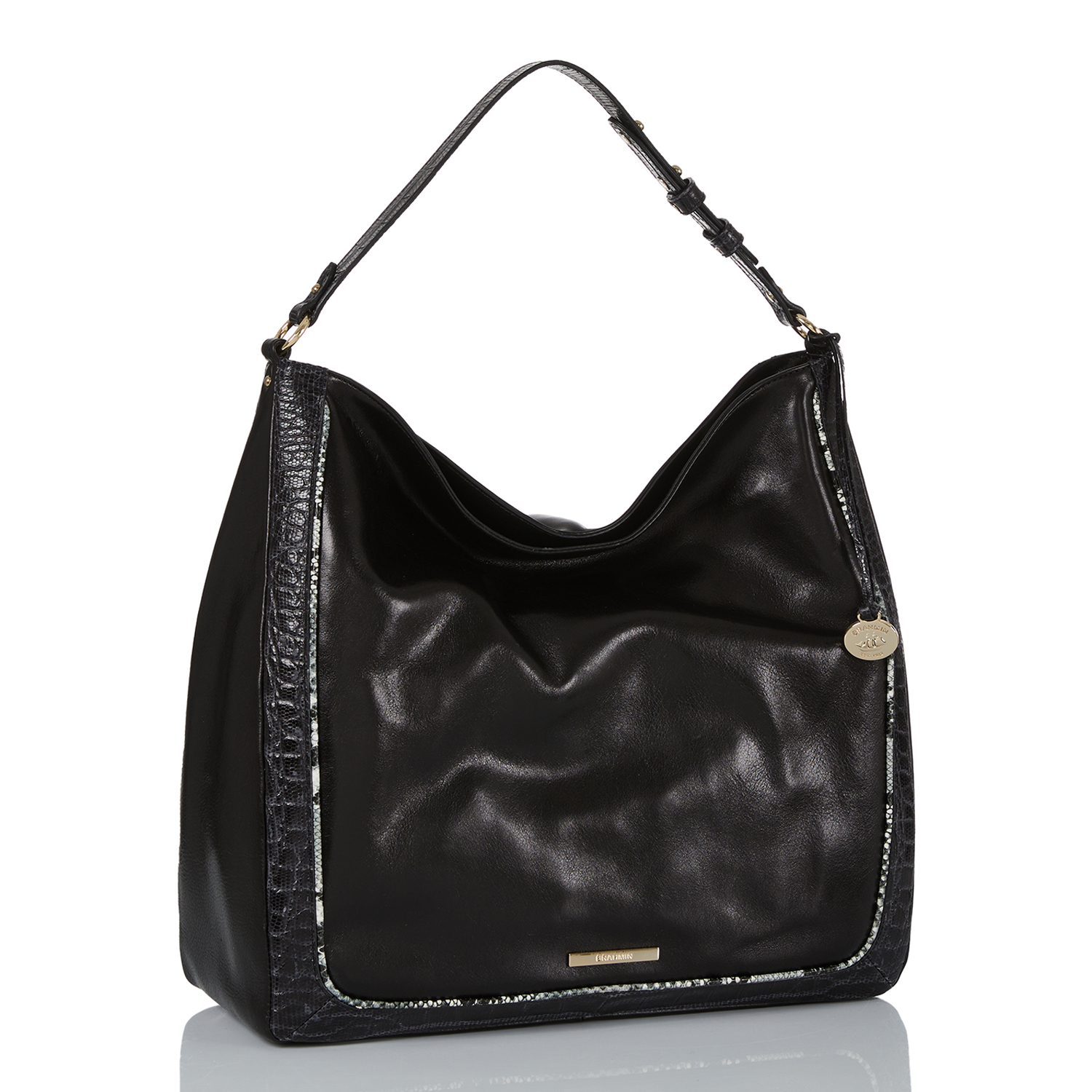 Isabella Leather Shoulder Bag | Black Stonington | BRAHMIN