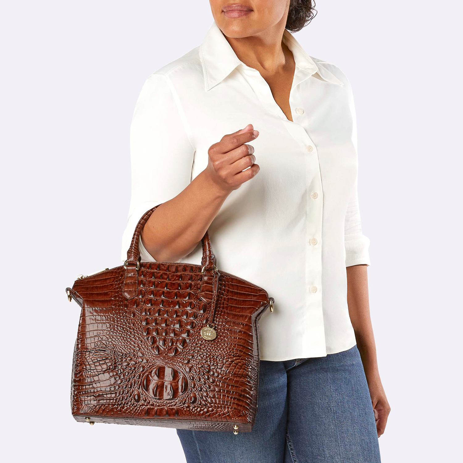 NWT Brahmin Large Duxbury Satchel/Shoulder Bag in Linen Osmia. MSRP $335  749034333318