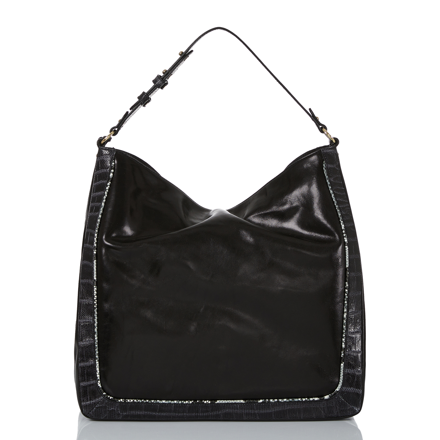 Isabella Leather Shoulder Bag | Black Stonington | BRAHMIN